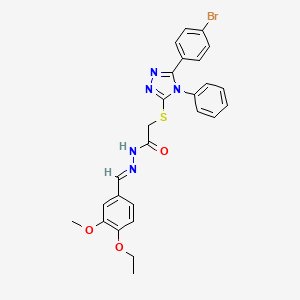 molecular formula C26H24BrN5O3S B11981245 2-{[5-(4-bromophenyl)-4-phenyl-4H-1,2,4-triazol-3-yl]sulfanyl}-N'-[(E)-(4-ethoxy-3-methoxyphenyl)methylidene]acetohydrazide 