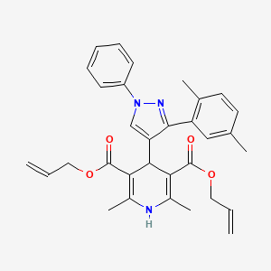 molecular formula C32H33N3O4 B11981372 diallyl 4-[3-(2,5-dimethylphenyl)-1-phenyl-1H-pyrazol-4-yl]-2,6-dimethyl-1,4-dihydro-3,5-pyridinedicarboxylate 