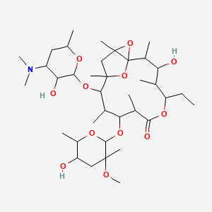 molecular formula C37H65NO12 B1198138 11-[4-(Dimethylamino)-3-hydroxy-6-methyloxan-2-yl]oxy-5-ethyl-3-hydroxy-9-(5-hydroxy-3-methoxy-3,6-dimethyloxan-2-yl)oxy-2,4,8,10,12,14-hexamethyl-6,15,16-trioxatricyclo[10.3.1.01,14]hexadecan-7-one CAS No. 43179-91-5