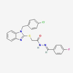 molecular formula C23H18ClFN4OS B11981875 2-{[1-(4-chlorobenzyl)-1H-benzimidazol-2-yl]sulfanyl}-N'-[(E)-(4-fluorophenyl)methylidene]acetohydrazide 