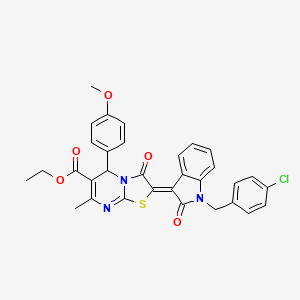 molecular formula C32H26ClN3O5S B11981936 ethyl (2Z)-2-[1-(4-chlorobenzyl)-2-oxo-1,2-dihydro-3H-indol-3-ylidene]-5-(4-methoxyphenyl)-7-methyl-3-oxo-2,3-dihydro-5H-[1,3]thiazolo[3,2-a]pyrimidine-6-carboxylate 