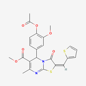 molecular formula C23H20N2O6S2 B11982165 Methyl (2E)-5-[4-(acetyloxy)-3-methoxyphenyl]-7-methyl-3-oxo-2-(2-thienylmethylene)-2,3-dihydro-5H-[1,3]thiazolo[3,2-A]pyrimidine-6-carboxylate 