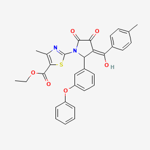 molecular formula C31H26N2O6S B11982398 ethyl 2-{3-hydroxy-4-[(4-methylphenyl)carbonyl]-2-oxo-5-(3-phenoxyphenyl)-2,5-dihydro-1H-pyrrol-1-yl}-4-methyl-1,3-thiazole-5-carboxylate 