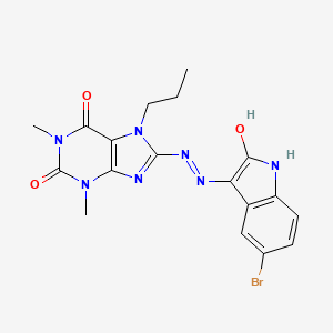 molecular formula C18H18BrN7O3 B11982555 8-[(2E)-2-(5-bromo-2-oxo-1,2-dihydro-3H-indol-3-ylidene)hydrazinyl]-1,3-dimethyl-7-propyl-3,7-dihydro-1H-purine-2,6-dione 