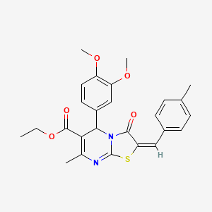 molecular formula C26H26N2O5S B11982632 ethyl (2E)-5-(3,4-dimethoxyphenyl)-7-methyl-2-(4-methylbenzylidene)-3-oxo-2,3-dihydro-5H-[1,3]thiazolo[3,2-a]pyrimidine-6-carboxylate 