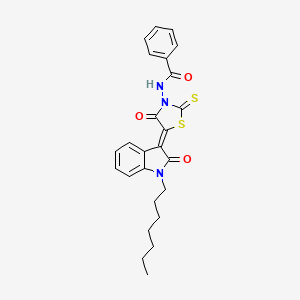 molecular formula C25H25N3O3S2 B11982848 N-[(5Z)-5-(1-heptyl-2-oxo-1,2-dihydro-3H-indol-3-ylidene)-4-oxo-2-thioxo-1,3-thiazolidin-3-yl]benzamide 