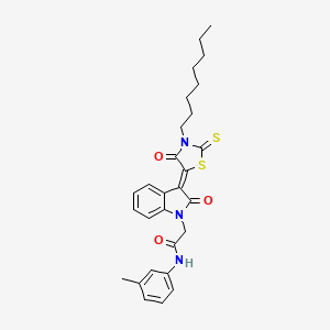 molecular formula C28H31N3O3S2 B11982911 N-(3-methylphenyl)-2-[(3Z)-3-(3-octyl-4-oxo-2-thioxo-1,3-thiazolidin-5-ylidene)-2-oxo-2,3-dihydro-1H-indol-1-yl]acetamide 