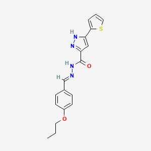 molecular formula C18H18N4O2S B11982984 N'-(4-Propoxybenzylidene)-3-(thiophen-2-yl)-1H-pyrazole-5-carbohydrazide CAS No. 303103-98-2