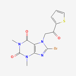molecular formula C13H11BrN4O3S B11983037 Purine-2,6-dione, 8-bromo-1,3-dimethyl-7-(2-oxo-2-thiophen-2-ylethyl)-3,7-dihydro- 