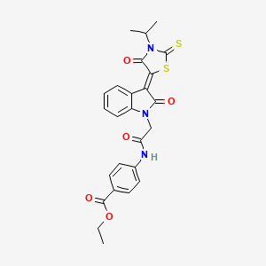 molecular formula C25H23N3O5S2 B11983075 Ethyl 4-({[(3Z)-3-(3-isopropyl-4-oxo-2-thioxo-1,3-thiazolidin-5-ylidene)-2-oxo-2,3-dihydro-1H-indol-1-YL]acetyl}amino)benzoate 