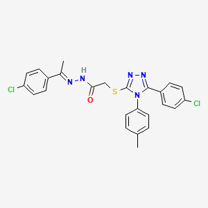 molecular formula C25H21Cl2N5OS B11983182 N'-[(1E)-1-(4-chlorophenyl)ethylidene]-2-{[5-(4-chlorophenyl)-4-(4-methylphenyl)-4H-1,2,4-triazol-3-yl]sulfanyl}acetohydrazide 
