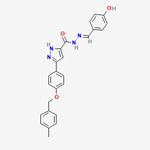 molecular formula C25H22N4O3 B11983443 N'-[(E)-(4-hydroxyphenyl)methylidene]-3-{4-[(4-methylbenzyl)oxy]phenyl}-1H-pyrazole-5-carbohydrazide 