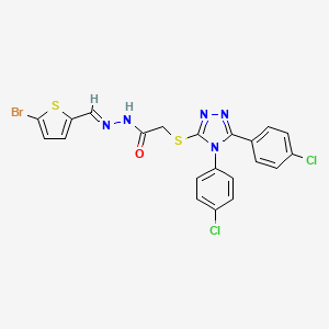 molecular formula C21H14BrCl2N5OS2 B11983618 2-{[4,5-bis(4-chlorophenyl)-4H-1,2,4-triazol-3-yl]sulfanyl}-N'-[(E)-(5-bromothiophen-2-yl)methylidene]acetohydrazide 