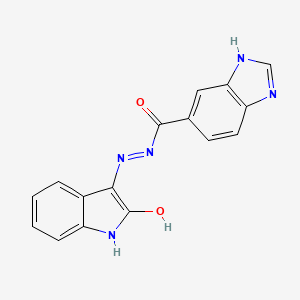 molecular formula C16H11N5O2 B11983701 N'-(2-Oxo-1,2-dihydro-3H-indol-3-ylidene)-1H-benzimidazole-6-carbohydrazide 