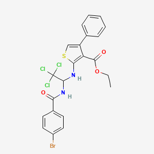 molecular formula C22H18BrCl3N2O3S B11983843 Ethyl 2-[(1-{[(4-bromophenyl)carbonyl]amino}-2,2,2-trichloroethyl)amino]-4-phenylthiophene-3-carboxylate 