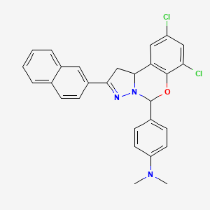 molecular formula C28H23Cl2N3O B11983943 4-[7,9-Dichloro-2-(2-naphthyl)-1,10B-dihydropyrazolo[1,5-C][1,3]benzoxazin-5-YL]-N,N-dimethylaniline CAS No. 303104-39-4