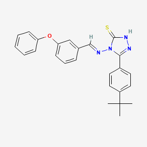 molecular formula C25H24N4OS B11984132 5-(4-Tert-butylphenyl)-4-{[(E)-(3-phenoxyphenyl)methylidene]amino}-4H-1,2,4-triazol-3-YL hydrosulfide 