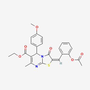 molecular formula C26H24N2O6S B11984144 ethyl (2E)-2-[2-(acetyloxy)benzylidene]-5-(4-methoxyphenyl)-7-methyl-3-oxo-2,3-dihydro-5H-[1,3]thiazolo[3,2-a]pyrimidine-6-carboxylate 