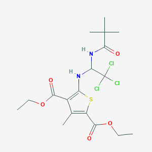 molecular formula C18H25Cl3N2O5S B11984158 Diethyl 3-methyl-5-({2,2,2-trichloro-1-[(2,2-dimethylpropanoyl)amino]ethyl}amino)-2,4-thiophenedicarboxylate 