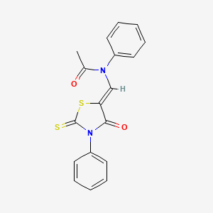 molecular formula C18H14N2O2S2 B11984273 N-[(Z)-(4-oxo-3-phenyl-2-thioxo-1,3-thiazolidin-5-ylidene)methyl]-N-phenylacetamide 