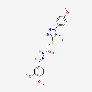 molecular formula C22H25N5O4S B11984308 N'-[(E)-(3,4-dimethoxyphenyl)methylidene]-2-{[4-ethyl-5-(4-methoxyphenyl)-4H-1,2,4-triazol-3-yl]sulfanyl}acetohydrazide CAS No. 303102-84-3