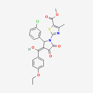 molecular formula C25H21ClN2O6S B11984383 methyl 2-{2-(3-chlorophenyl)-3-[(4-ethoxyphenyl)carbonyl]-4-hydroxy-5-oxo-2,5-dihydro-1H-pyrrol-1-yl}-4-methyl-1,3-thiazole-5-carboxylate 