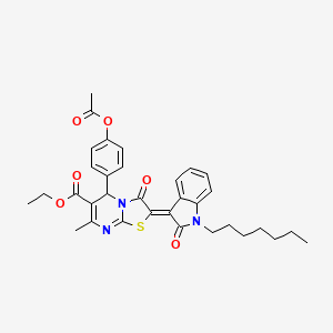 molecular formula C33H35N3O6S B11984425 ethyl (2Z)-5-[4-(acetyloxy)phenyl]-2-(1-heptyl-2-oxo-1,2-dihydro-3H-indol-3-ylidene)-7-methyl-3-oxo-2,3-dihydro-5H-[1,3]thiazolo[3,2-a]pyrimidine-6-carboxylate 