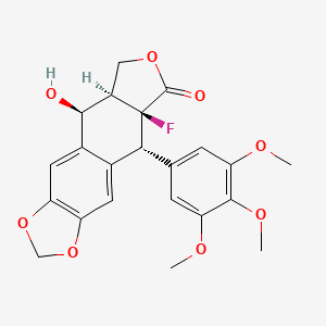 molecular formula C22H21FO8 B1198446 (5S,5aR,8aS,9R)-8a-fluoro-5-hydroxy-9-(3,4,5-trimethoxyphenyl)-5,5a,6,9-tetrahydroisobenzofuro[5,6-f][1,3]benzodioxol-8-one 
