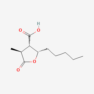 molecular formula C11H18O4 B1198458 (2S,3S,4S)-4-Methyl-5-oxo-2-pentyloxolane-3-carboxylic acid CAS No. 109667-12-1