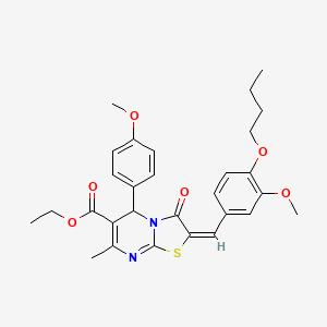 molecular formula C29H32N2O6S B11984663 ethyl (2E)-2-(4-butoxy-3-methoxybenzylidene)-5-(4-methoxyphenyl)-7-methyl-3-oxo-2,3-dihydro-5H-[1,3]thiazolo[3,2-a]pyrimidine-6-carboxylate 