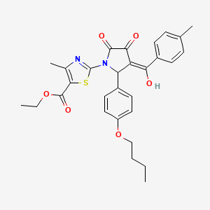 molecular formula C29H30N2O6S B11984675 ethyl 2-{2-(4-butoxyphenyl)-4-hydroxy-3-[(4-methylphenyl)carbonyl]-5-oxo-2,5-dihydro-1H-pyrrol-1-yl}-4-methyl-1,3-thiazole-5-carboxylate 