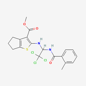 molecular formula C19H19Cl3N2O3S B11984891 methyl 2-({2,2,2-trichloro-1-[(2-methylbenzoyl)amino]ethyl}amino)-5,6-dihydro-4H-cyclopenta[b]thiophene-3-carboxylate 