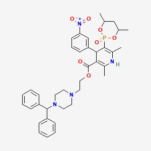 molecular formula C38H45N4O7P B1198491 2-(4-Diphenylmethyl-1-piperazinyl)ethyl 5-(4,6-dimethyl-2-oxo-1,3,2-dioxaphosphorinan-2-yl)-1,4-dihydro-2,6-dimethyl-4-(3-nitrophenyl)-3-pyridinecarboxylate CAS No. 98908-06-6