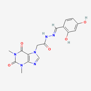 molecular formula C16H16N6O5 B11984984 N'-[(E)-(2,4-dihydroxyphenyl)methylidene]-2-(1,3-dimethyl-2,6-dioxo-1,2,3,6-tetrahydro-7H-purin-7-yl)acetohydrazide 