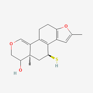 molecular formula C17H20O3S B1198513 (4S,5aR)-2,5a-dimethyl-4-sulfanyl-4,5,6,7,10,11-hexahydro-[1]benzofuro[4,5-h]isochromen-6-ol CAS No. 78853-64-2