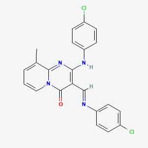 molecular formula C22H16Cl2N4O B11985153 2-[(4-Chlorophenyl)amino]-3-((E)-[(4-chlorophenyl)imino]methyl)-9-methyl-4H-pyrido[1,2-a]pyrimidin-4-one 
