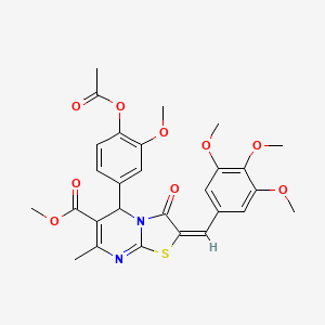 molecular formula C28H28N2O9S B11985188 methyl (2E)-5-[4-(acetyloxy)-3-methoxyphenyl]-7-methyl-3-oxo-2-(3,4,5-trimethoxybenzylidene)-2,3-dihydro-5H-[1,3]thiazolo[3,2-a]pyrimidine-6-carboxylate 