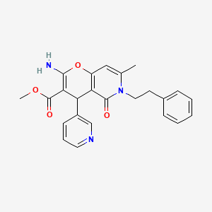 molecular formula C24H23N3O4 B1198524 2-amino-7-methyl-5-oxo-6-(2-phenylethyl)-4-(3-pyridinyl)-4H-pyrano[3,2-c]pyridine-3-carboxylic acid methyl ester 