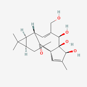 molecular formula C20H28O5 B1198528 (1S,4S,5R,6R,9S,10R,12R)-4,5,6-trihydroxy-7-(hydroxymethyl)-3,11,11,14-tetramethyltetracyclo[7.5.1.01,5.010,12]pentadeca-2,7-dien-15-one 