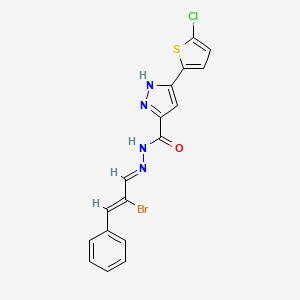 molecular formula C17H12BrClN4OS B11985311 N'-(2-Bromo-3-phenylallylidene)-5-(5-chlorothiophen-2-yl)-1H-pyrazole-3-carbohydrazide CAS No. 307975-67-3