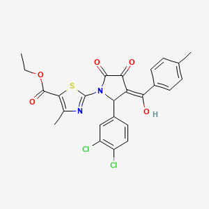 molecular formula C25H20Cl2N2O5S B11985313 Ethyl 2-[2-(3,4-dichlorophenyl)-4-hydroxy-3-(4-methylbenzoyl)-5-oxo-2,5-dihydro-1H-pyrrol-1-YL]-4-methyl-1,3-thiazole-5-carboxylate 