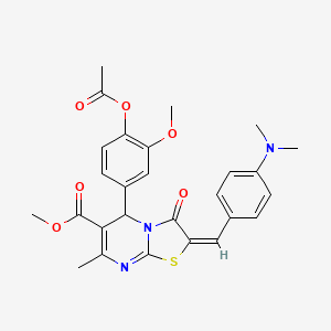 molecular formula C27H27N3O6S B11985327 methyl (2E)-5-[4-(acetyloxy)-3-methoxyphenyl]-2-[4-(dimethylamino)benzylidene]-7-methyl-3-oxo-2,3-dihydro-5H-[1,3]thiazolo[3,2-a]pyrimidine-6-carboxylate 