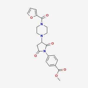 molecular formula C21H21N3O6 B1198536 4-[3-[4-[2-Furanyl(oxo)methyl]-1-piperazinyl]-2,5-dioxo-1-pyrrolidinyl]benzoic acid methyl ester 