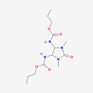 molecular formula C13H24N4O5 B1198537 N-[1,3-dimethyl-2-oxo-5-[[oxo(propoxy)methyl]amino]-4-imidazolidinyl]carbamic acid propyl ester 
