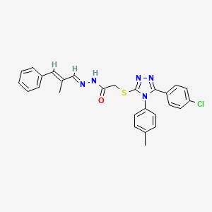 molecular formula C27H24ClN5OS B11985372 2-{[5-(4-Chlorophenyl)-4-(4-methylphenyl)-4H-1,2,4-triazol-3-YL]sulfanyl}-N'-[(E,2E)-2-methyl-3-phenyl-2-propenylidene]acetohydrazide 