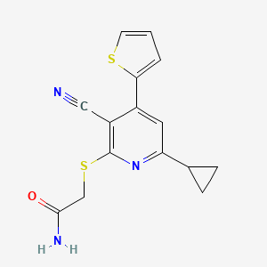 molecular formula C15H13N3OS2 B1198538 2-[(3-Cyano-6-cyclopropyl-4-thiophen-2-yl-2-pyridinyl)thio]acetamide 