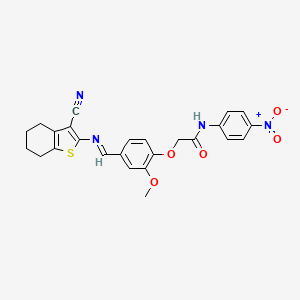 molecular formula C25H22N4O5S B11985464 2-(4-{(E)-[(3-cyano-4,5,6,7-tetrahydro-1-benzothien-2-yl)imino]methyl}-2-methoxyphenoxy)-N-(4-nitrophenyl)acetamide 