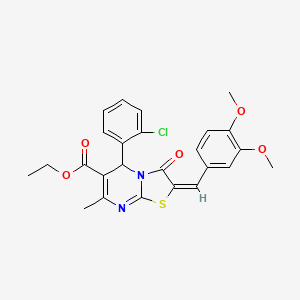 molecular formula C25H23ClN2O5S B11985571 ethyl (2E)-5-(2-chlorophenyl)-2-(3,4-dimethoxybenzylidene)-7-methyl-3-oxo-2,3-dihydro-5H-[1,3]thiazolo[3,2-a]pyrimidine-6-carboxylate 