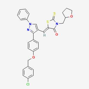 molecular formula C31H26ClN3O3S2 B11985596 (5Z)-5-[(3-{4-[(4-chlorobenzyl)oxy]phenyl}-1-phenyl-1H-pyrazol-4-yl)methylene]-3-(tetrahydro-2-furanylmethyl)-2-thioxo-1,3-thiazolidin-4-one 