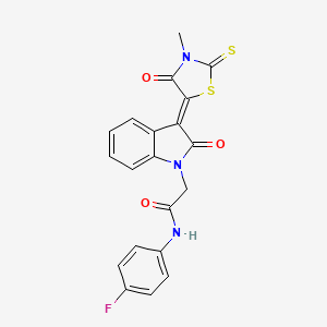 molecular formula C20H14FN3O3S2 B11985742 N-(4-fluorophenyl)-2-[(3Z)-3-(3-methyl-4-oxo-2-thioxo-1,3-thiazolidin-5-ylidene)-2-oxo-2,3-dihydro-1H-indol-1-yl]acetamide 